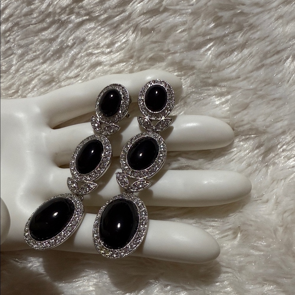 Elegant Black and Silver Drop Earrings